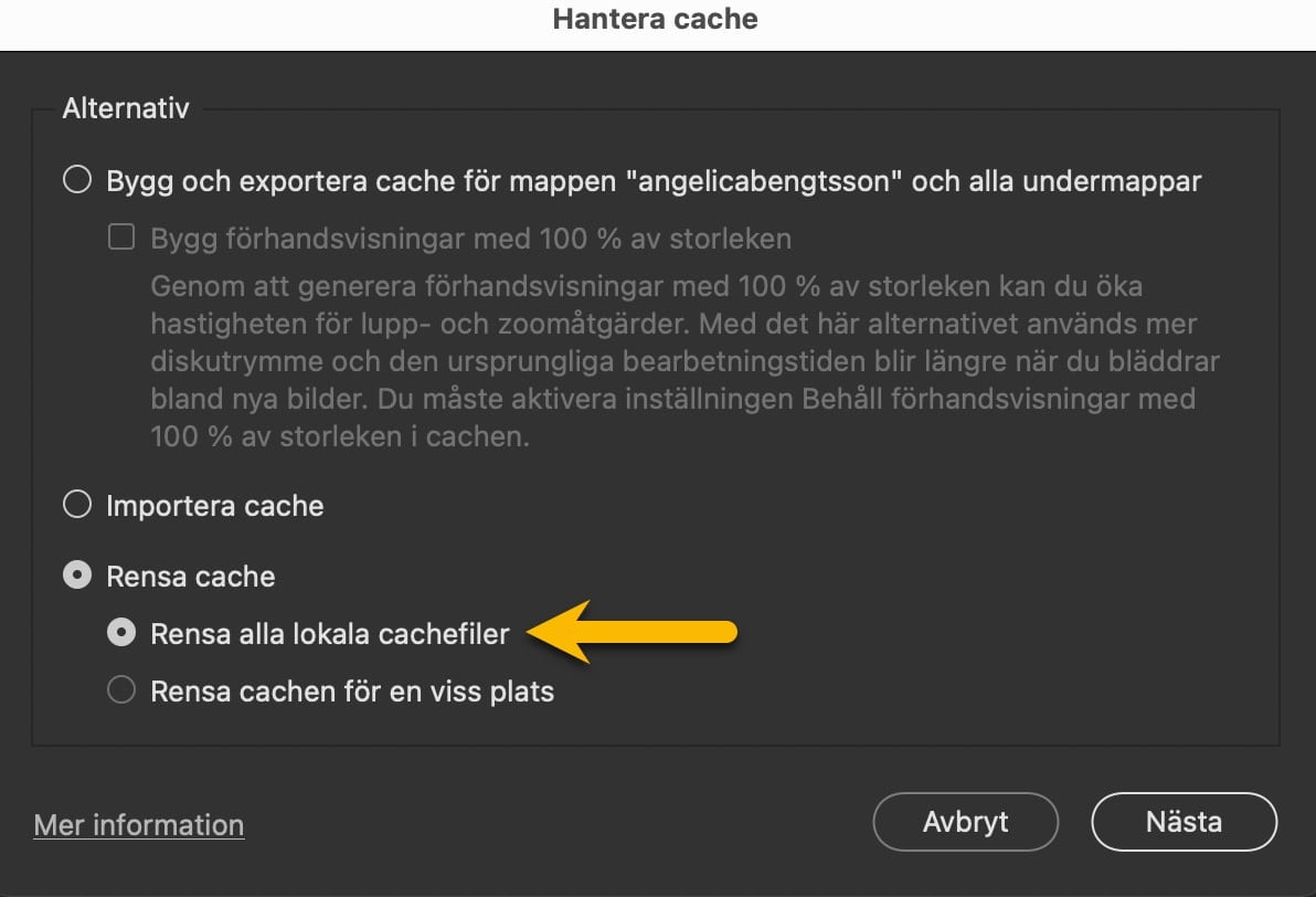 Rensa all cache i Bridge