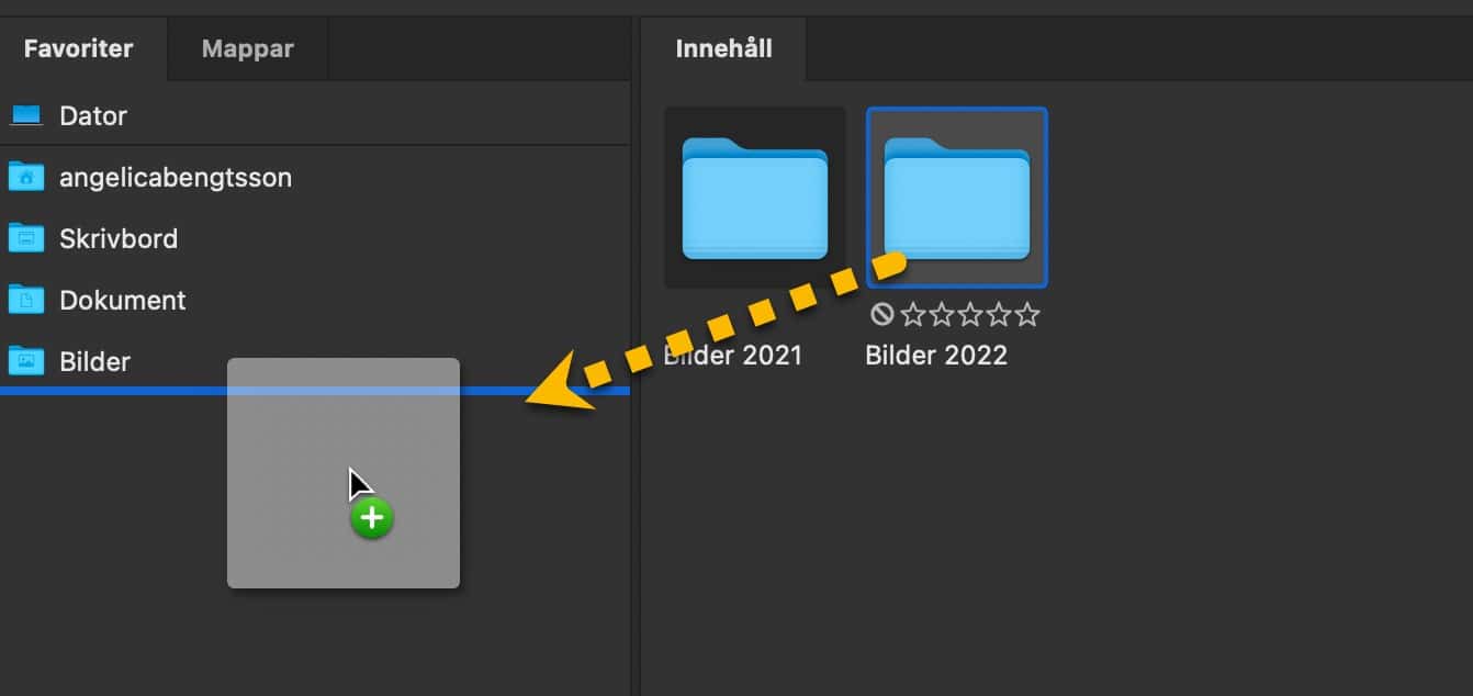 Dra en mapp till panelen Favoriter i Bridge