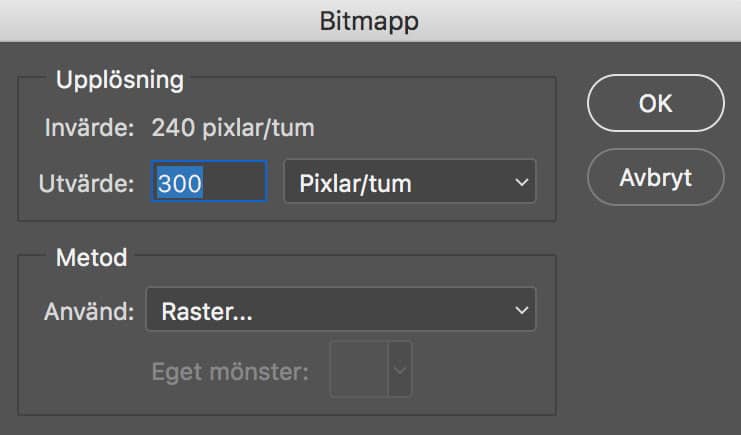 Rastrera med Bitmapp-läget i Photoshop