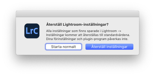 Återställa inställningarna i Lightroom Classic