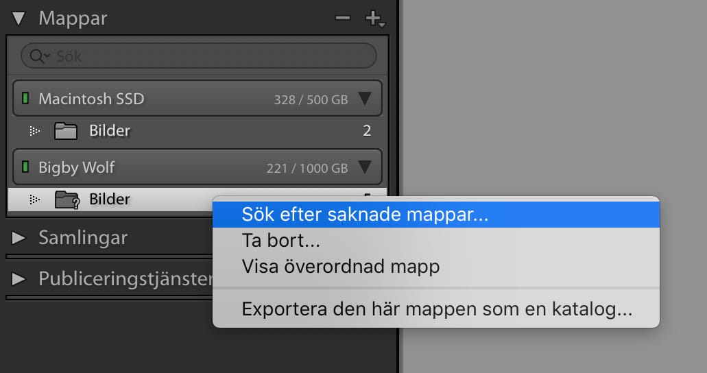 Sök efter saknade mappar