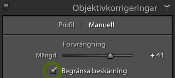 Begränsa beskärning för objektivkorrigering