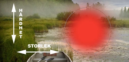 Ändra hårdhet och storlek på penseln i Photoshop.