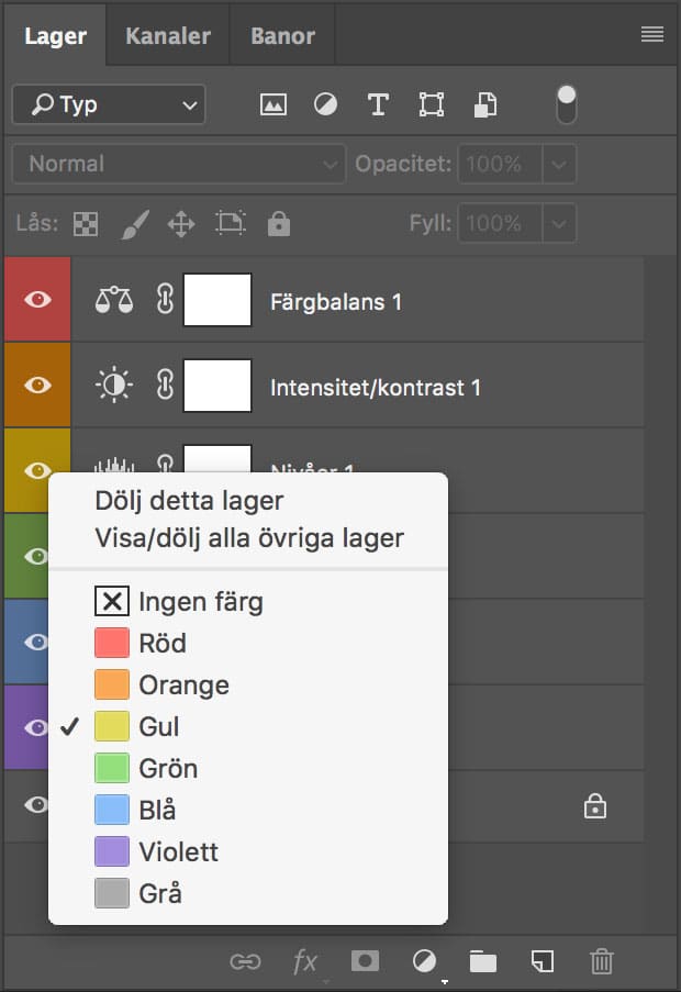 Få bättre ordning med färgmarkerade lager i Photoshop