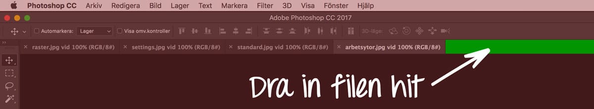 Dra in filer i Photoshop så att de öppnas som egna dokument
