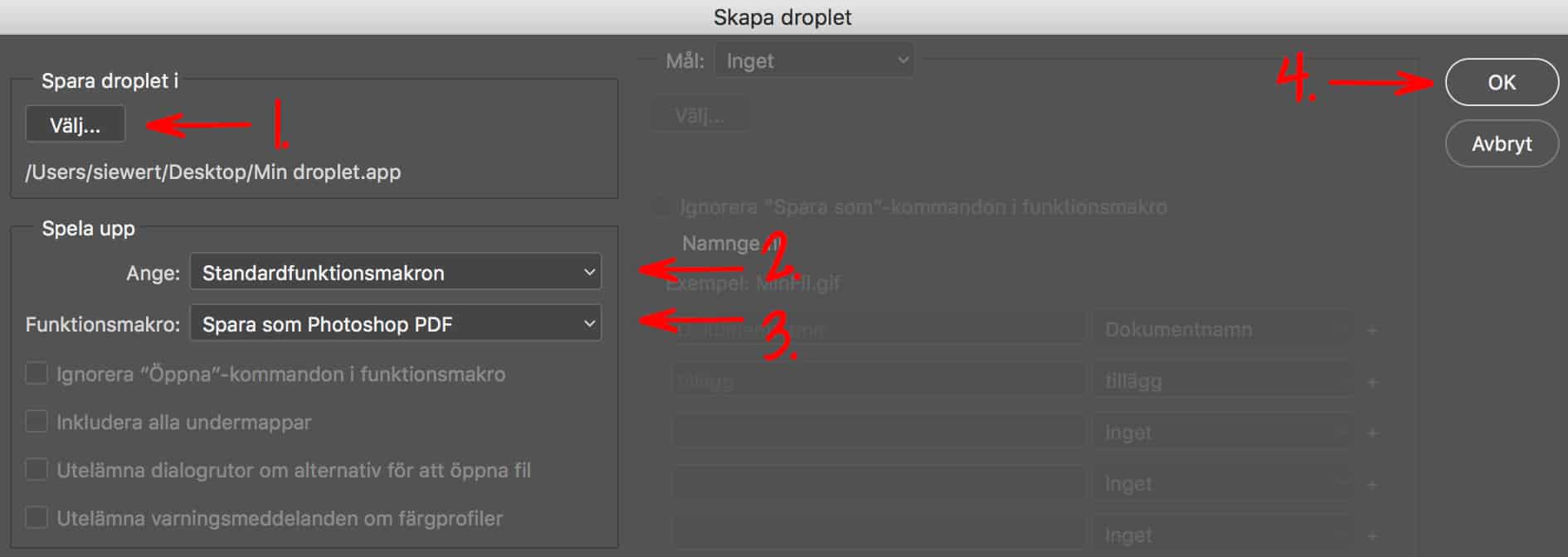Skapa droplet av funktionsmakron i Photoshop