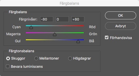 Färgbalans steg 1