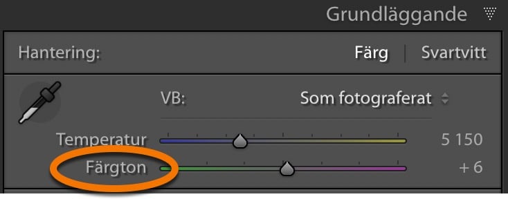 Färgton i Lightroom