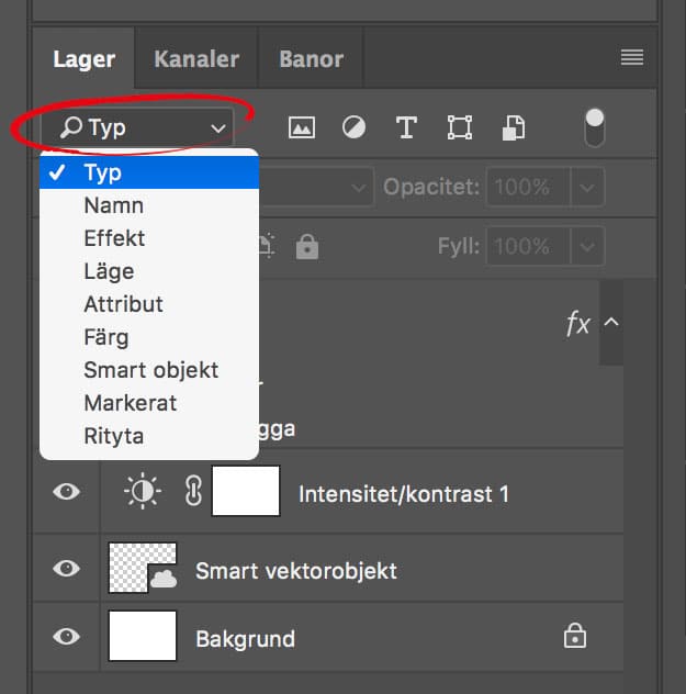Filtrera fram lager i Photoshop.