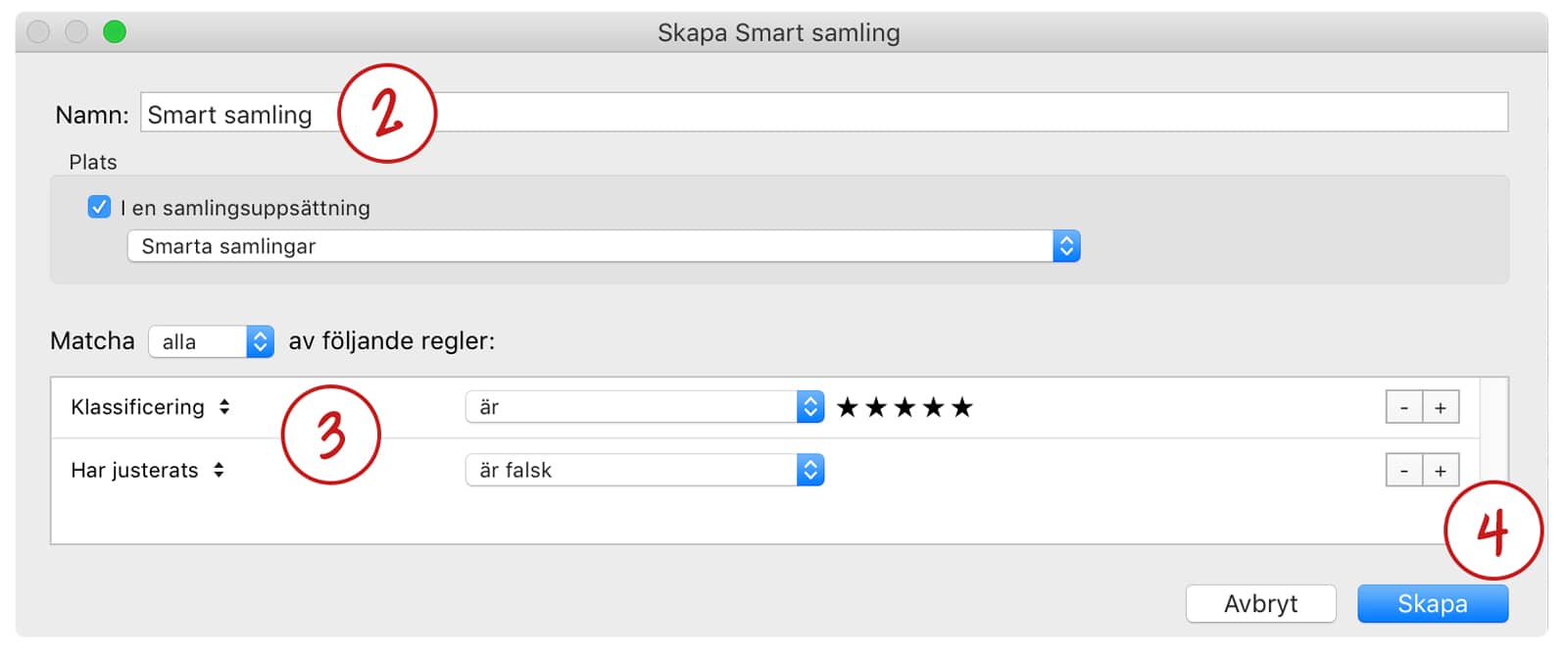 Skapa smart samling med kriterier