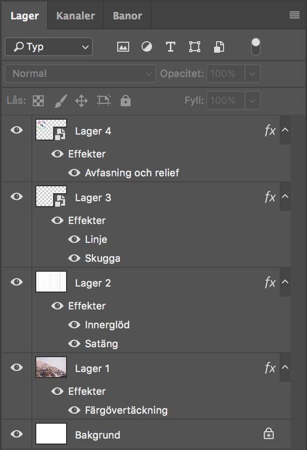 Slipp se alla lagerstilar i lagerpanelen i Photoshop
