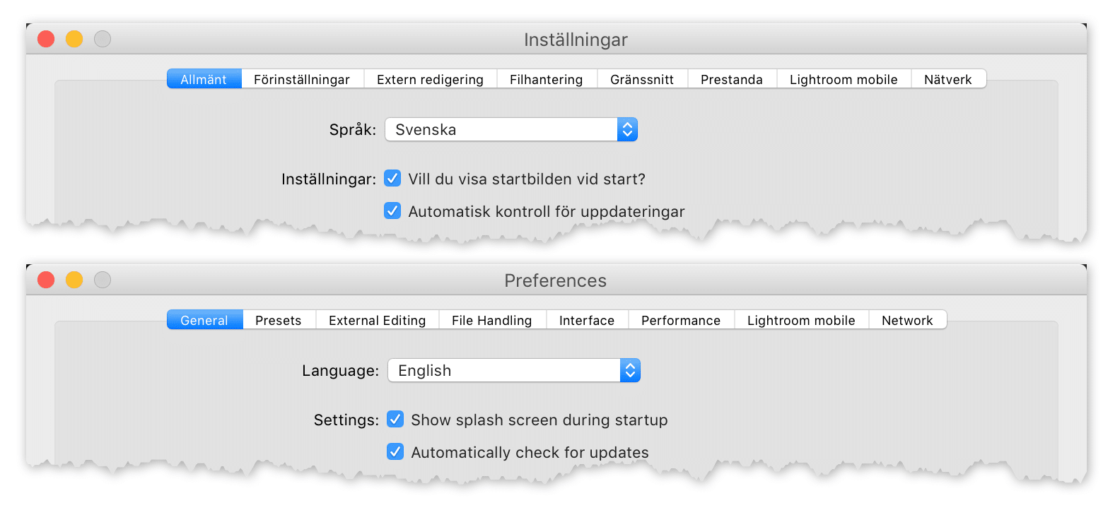 Lightroom välj språk