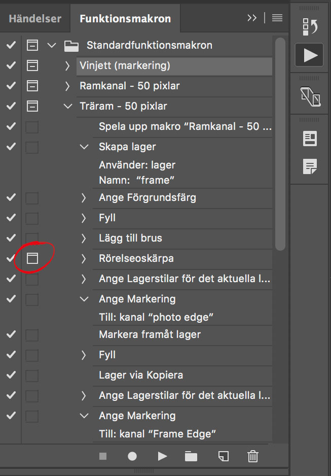 Bestäm över makron i Photoshop.