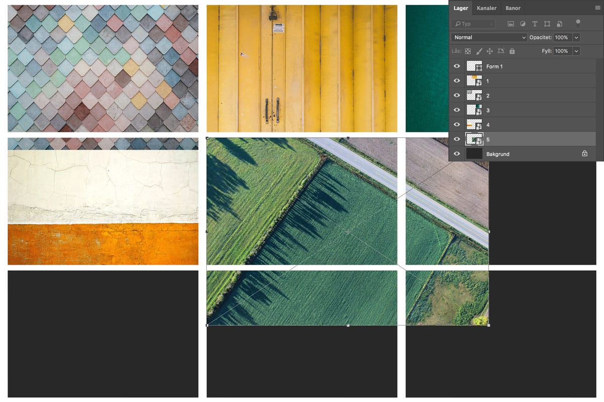 Fixa ett rutnät efter tredjedelsregeln med Egen form i Photoshop
