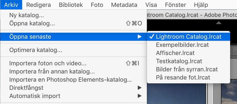 Öppna en tidigare katalog