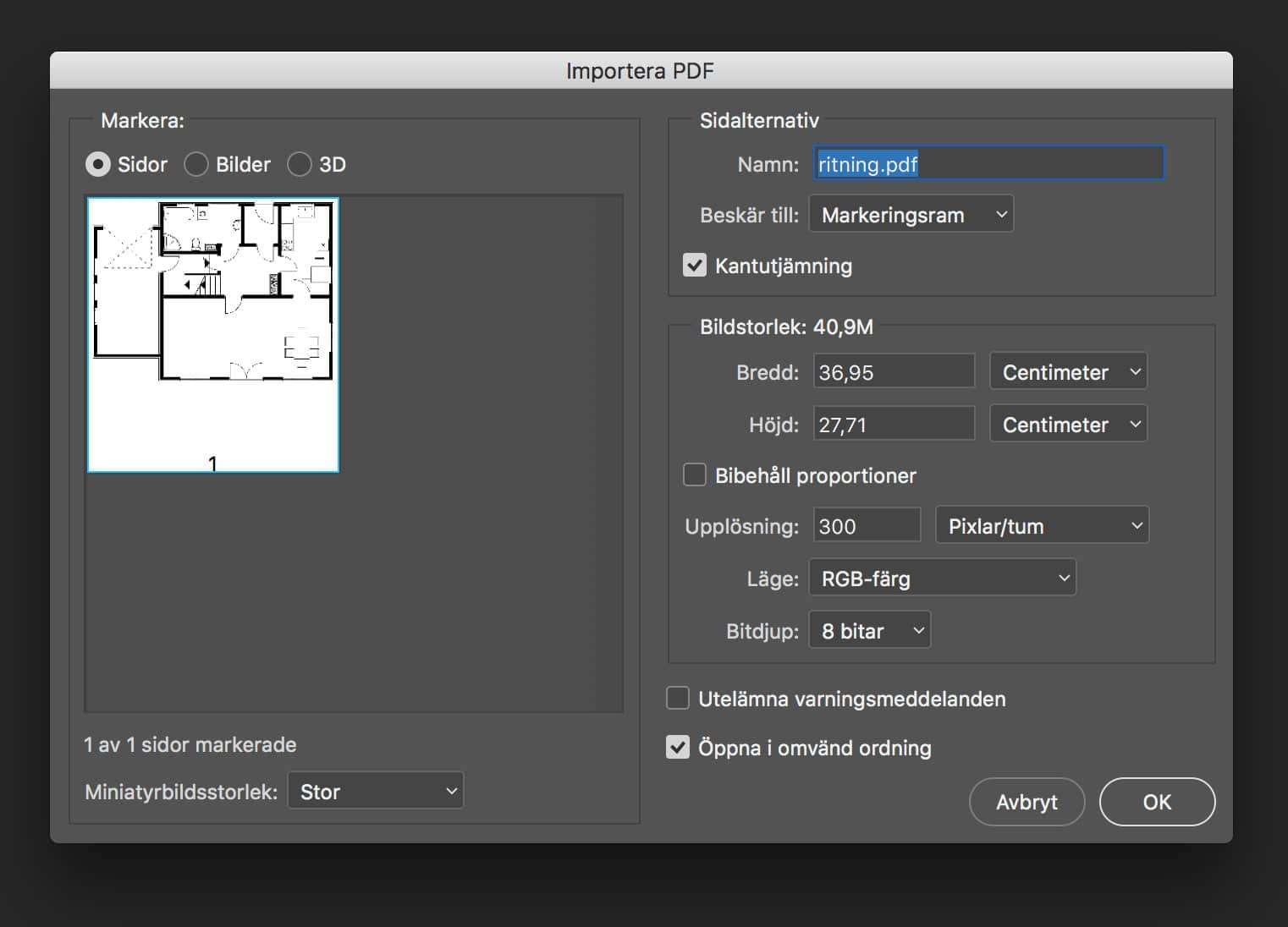 Importera PDF i Photoshop.