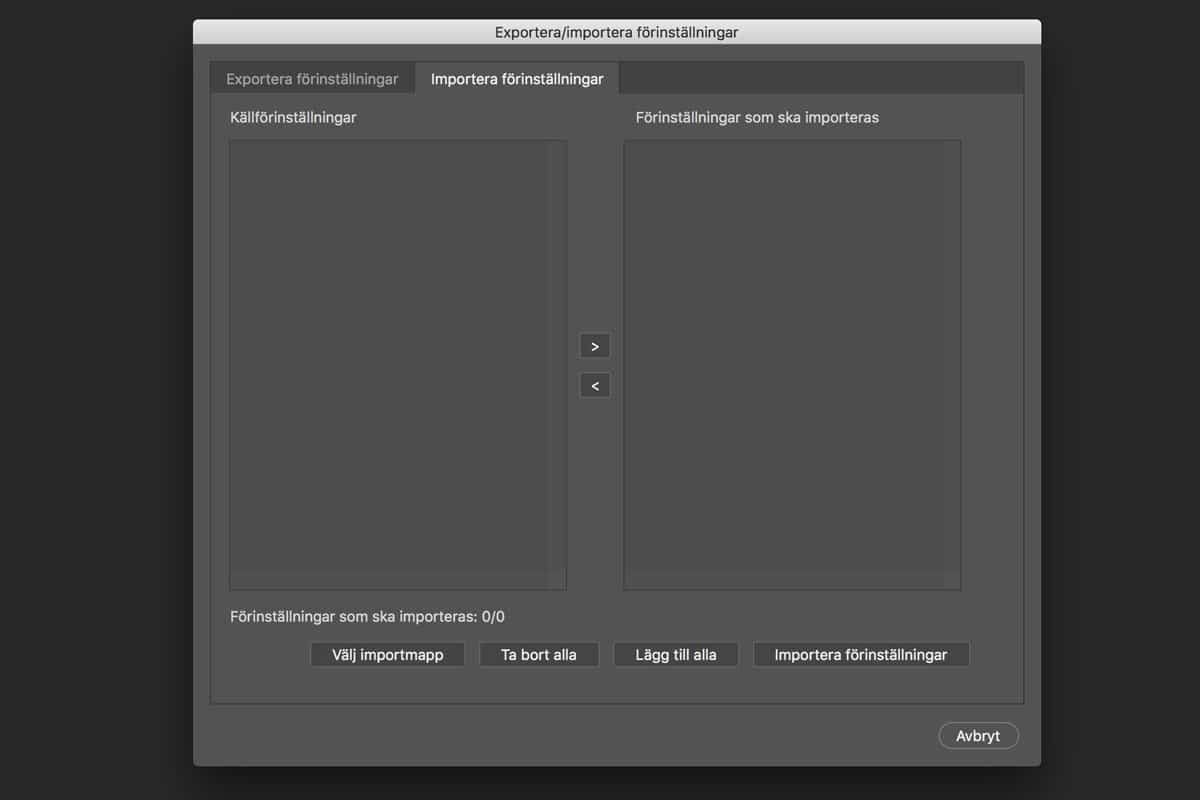 Dela enkelt med dig av eller importera förinställningar i Photoshop