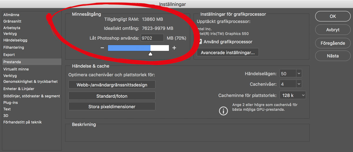Mer RAM till Photoshop
