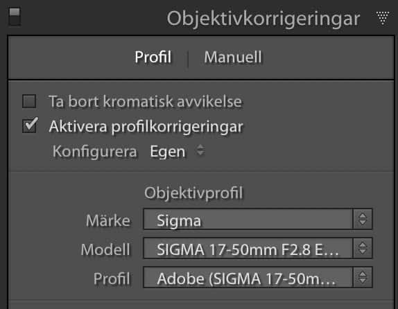 Aktivera profilkorrigeringar