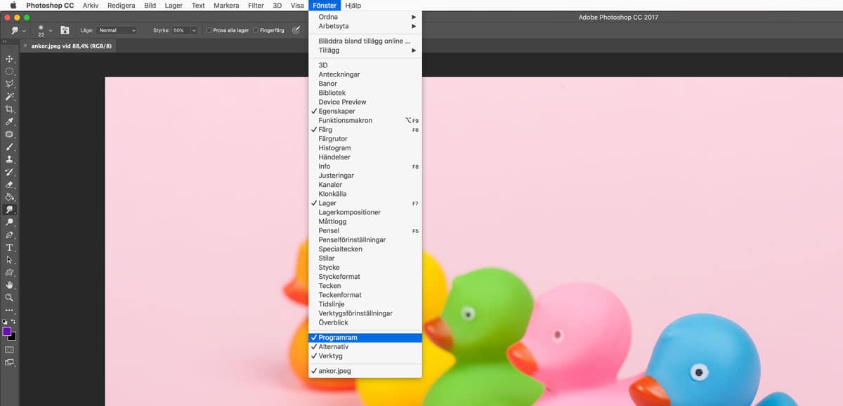 Få ett sammanhängande Photoshop-fönster på Mac