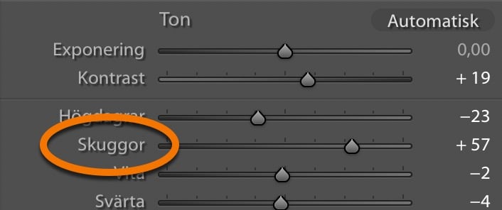 Skuggor i Lightroom