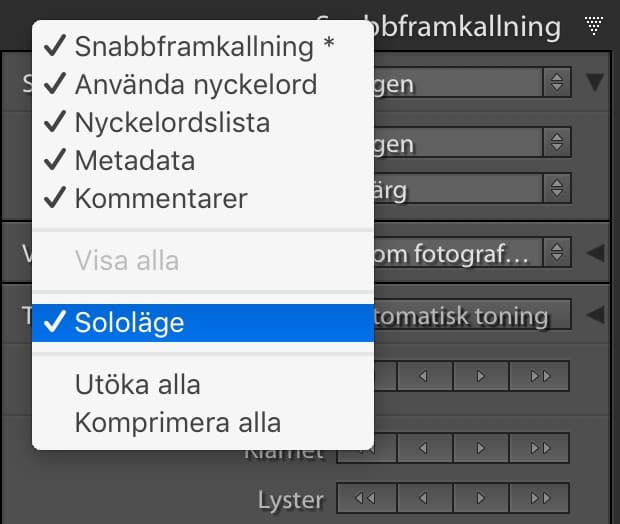 Markera Sololäge för en panel