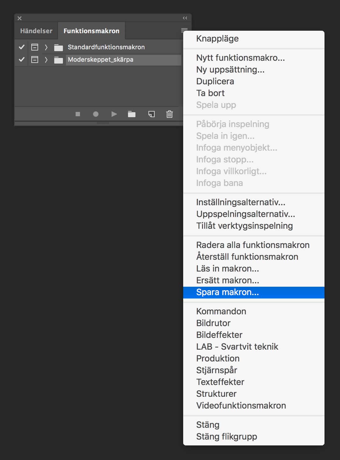 Spara dina makron i Photoshop