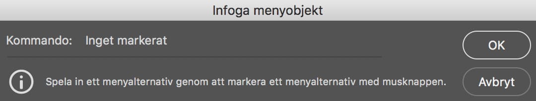 Spela in Photoshops menyalternativ i funktionsmakron