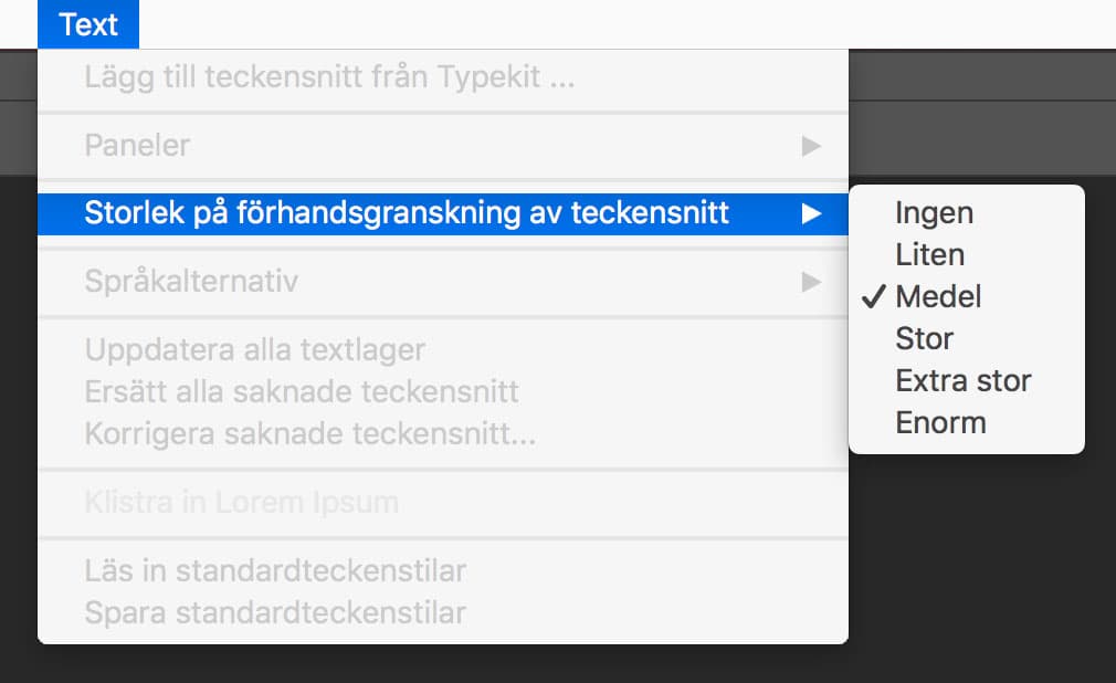 Styr förhandsvisningen av typsnitt i Photoshop