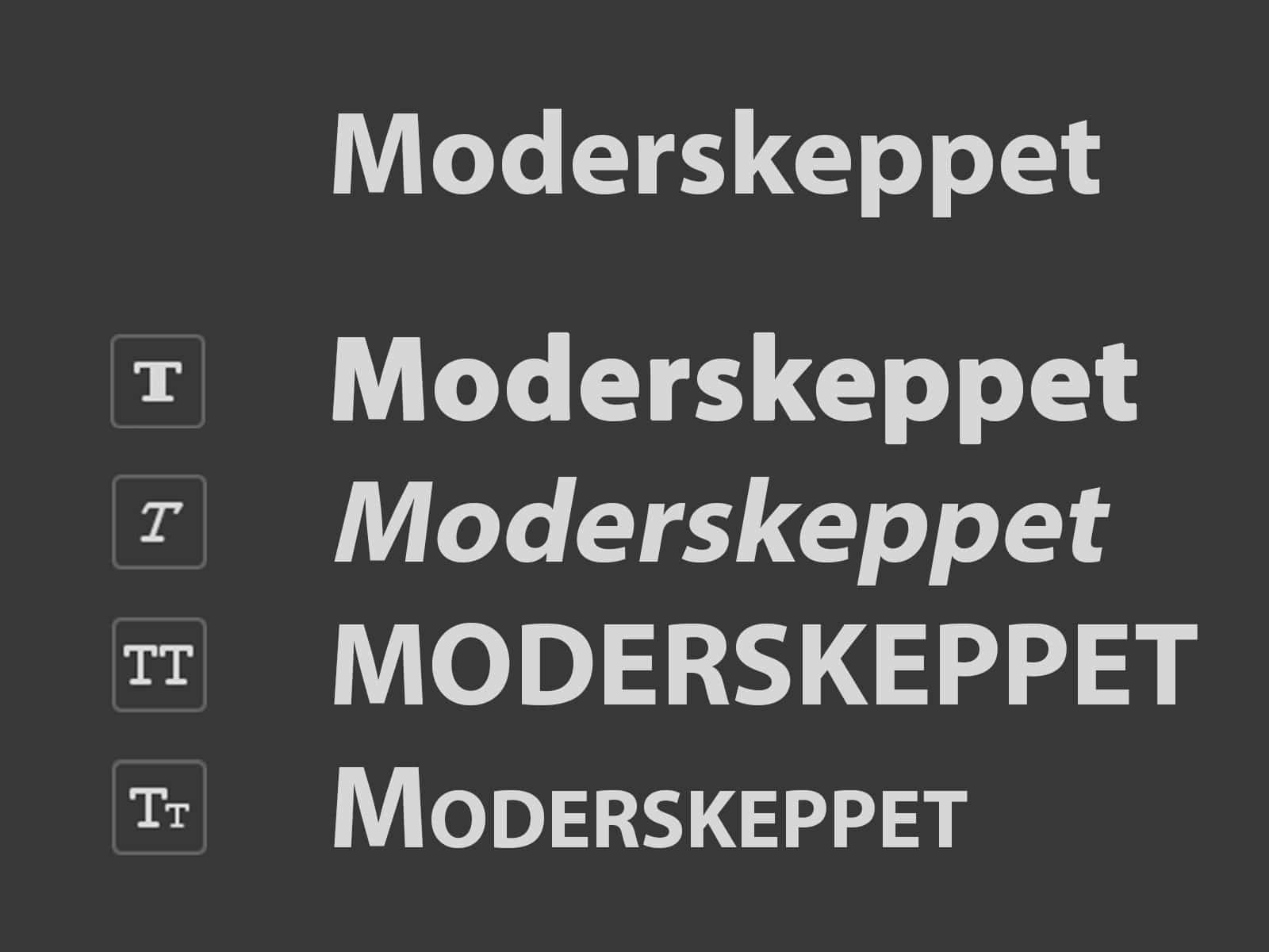 Olika teckenformateringsalternativ i Photoshop.