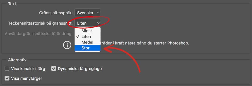 Textinställningar Photoshop.