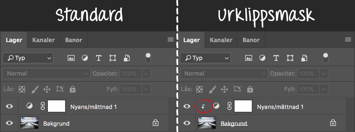 Bestäm vad justeringslager ska påverka i Photoshop