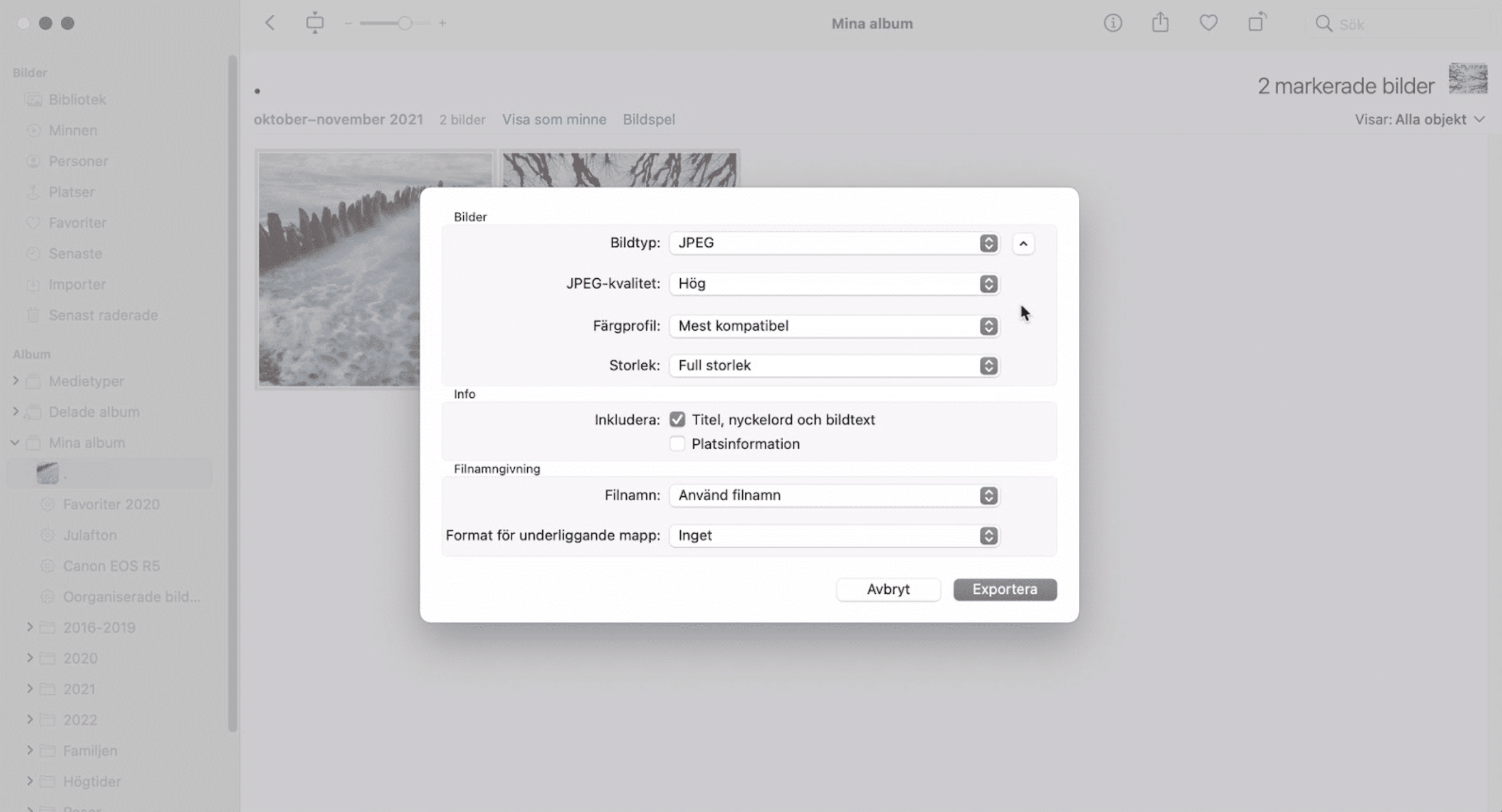 Exportera med Apple BIlder