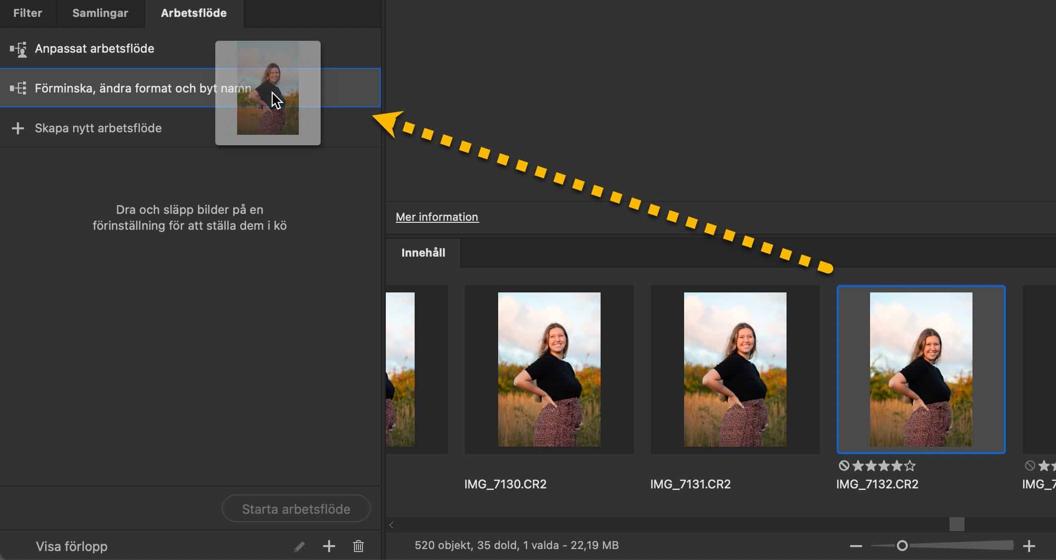 Dra dina bilder till ditt arbetsflöde för att köra igång