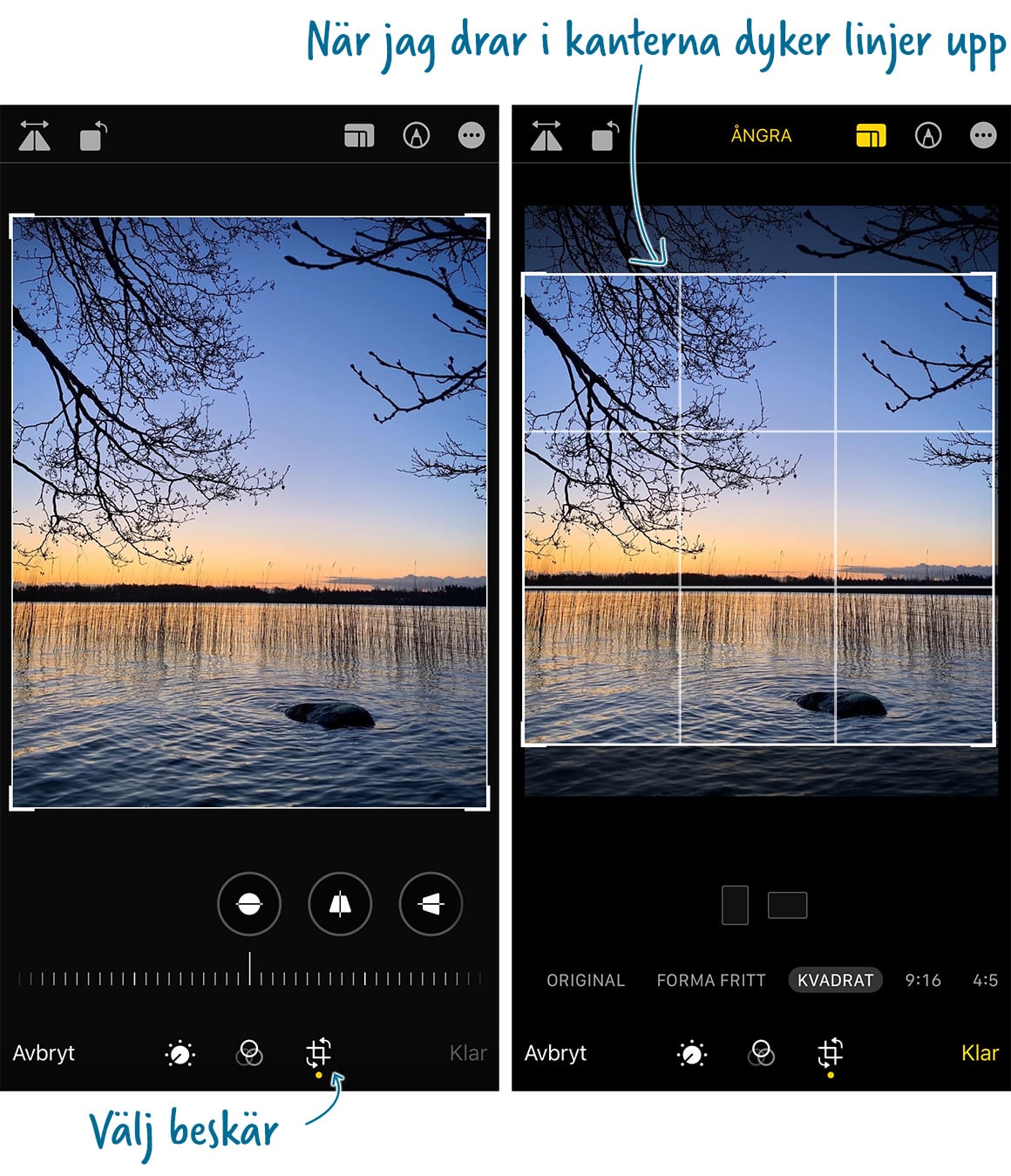 Beskär på iPhone efter tredjedelsregeln