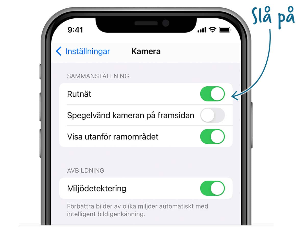 Slå på Rutnätet på iPhone