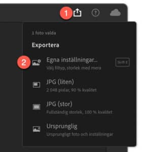 Exportera en bild med egna inställningar i molnbaserade Lightroom
